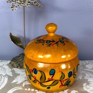 Vintage Lacquered jar. Floral Painted sugar;trinket jar Bowl Khokhloma.